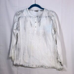 Marta Henley Blouse M White Gray Tie Dye Womens Embroidered Boho Tunics